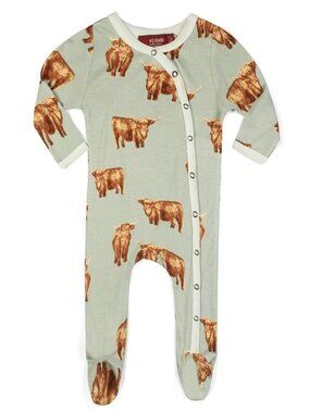 NWT Milkbarn Bamboo Snap Footed Pajamas Romper - Highland Cow